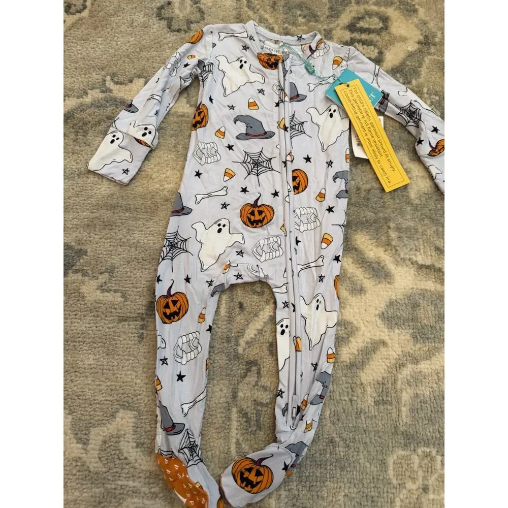 Posh Peanut Unisex Bamboo Halloween Zipper Footie 6-9 Months NWT